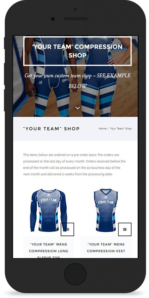 Team Shop mobile example