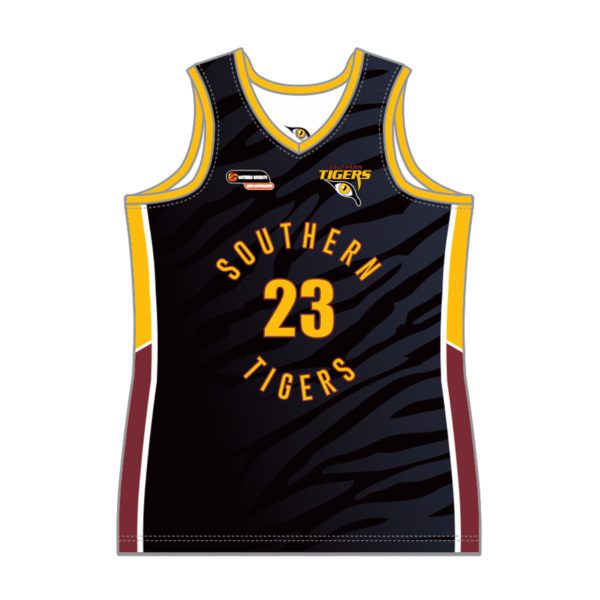 VL89530 - southern tigers - 6238 - v neck reversible basketball singlet - mens - adult - front 1