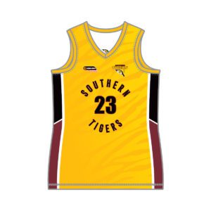 VL89531 - southern tigers - 6240 - v neck reversible basketball singlet - unisex - youth(curves)_front 2