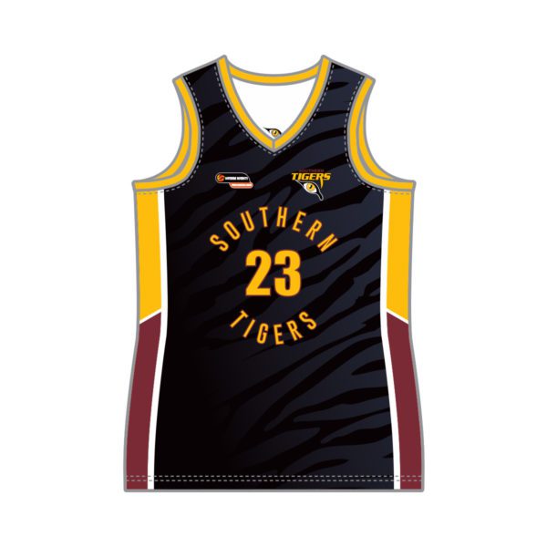 VL89531 - southern tigers - 6240 - v neck reversible basketball singlet - unisex - youth(curves)_front