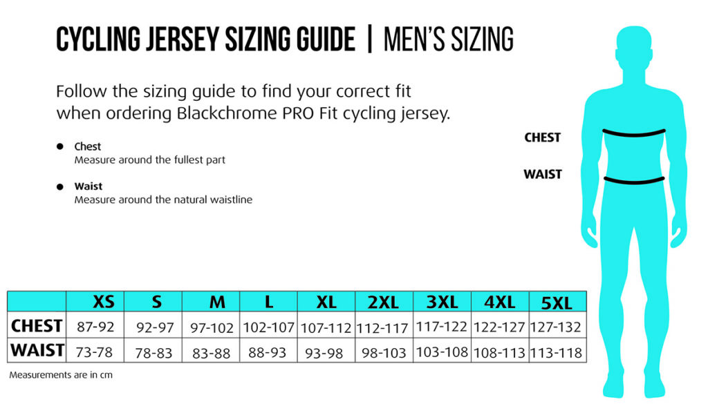 Pro cycling jersey size specs - Men's