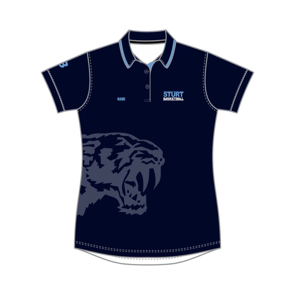 Sturt Sabres Basketball Club Polo Shirt Womens Blackchrome 2047