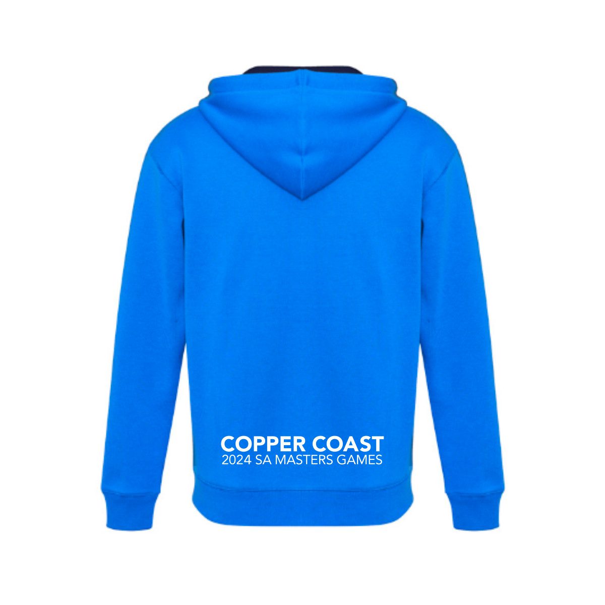 2024 Copper Coast Masters Games Royal Hoodie Unisex Blackchrome   OS5583 2024 Copper Coast Council Unisex Hoodie Royal White Silver Back 