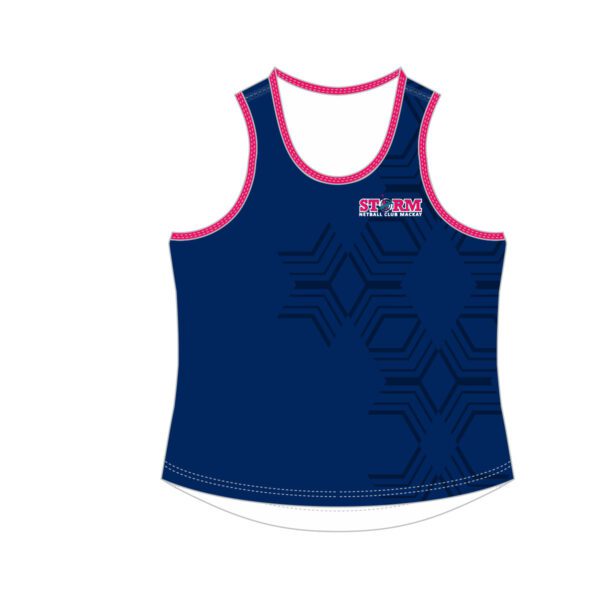 Vl101182 - storm netball club mackay - sb 7026 la - singlet - women's adult (curves)_front